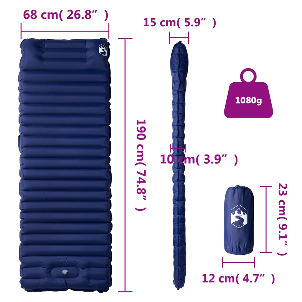 Matelas autogonflant avec oreiller bleu marine