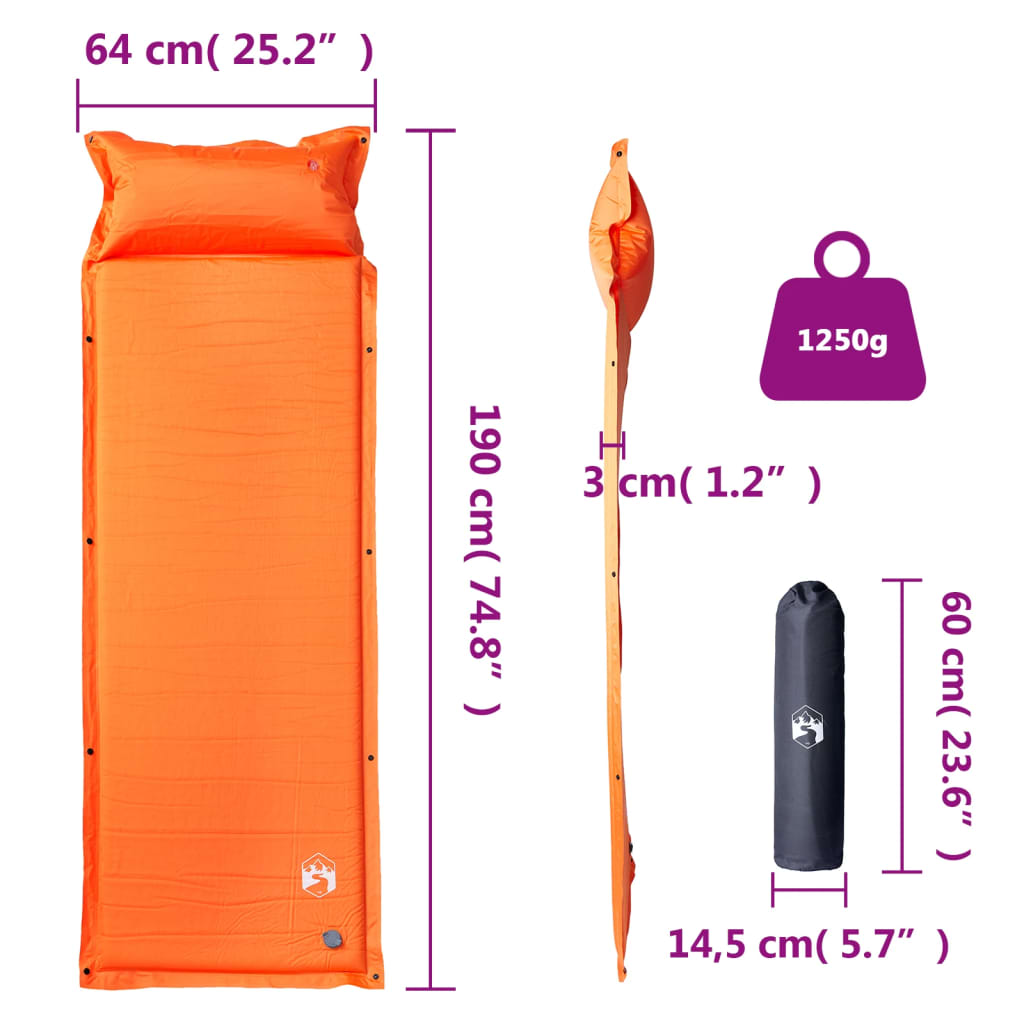 Matelas autogonflant avec coussin orange