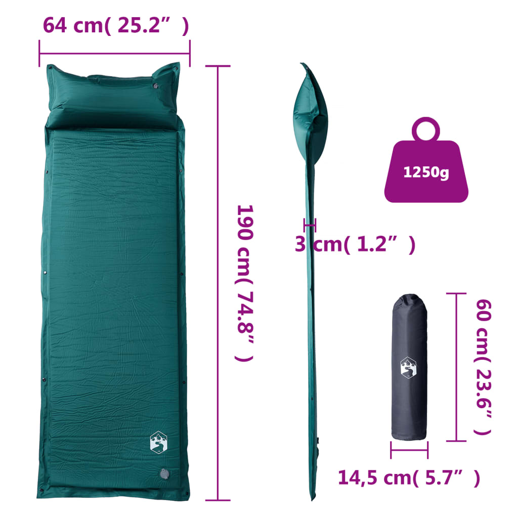 Matelas autogonflant avec coussin vert