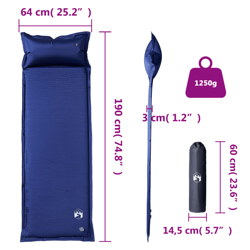 Matelas autogonflant avec oreiller bleu marine