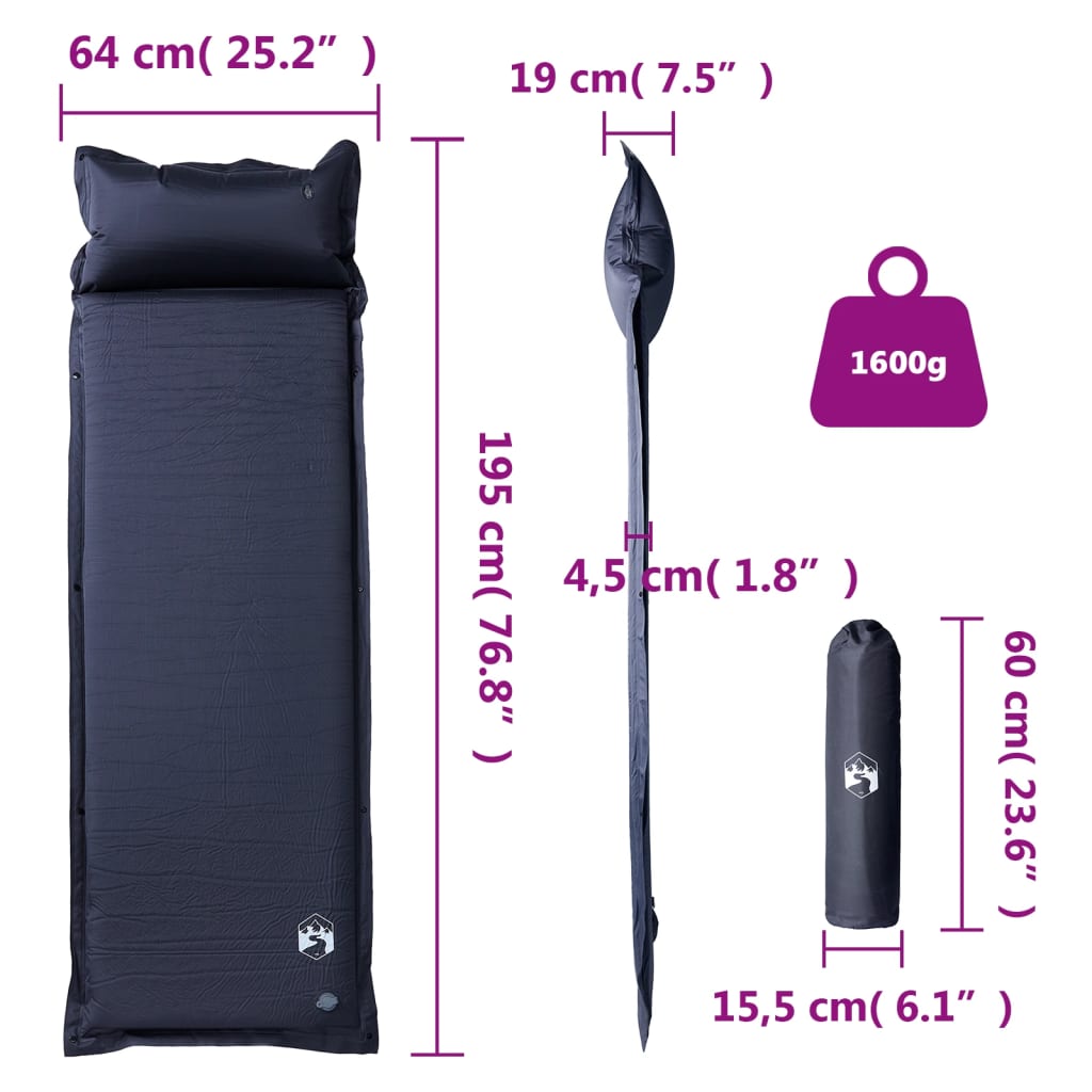 Matelas autogonflant avec oreiller gris