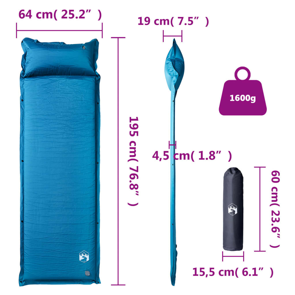 Matelas autogonflant avec coussin turquoise