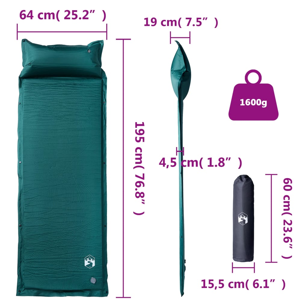 Matelas autogonflant avec coussin vert