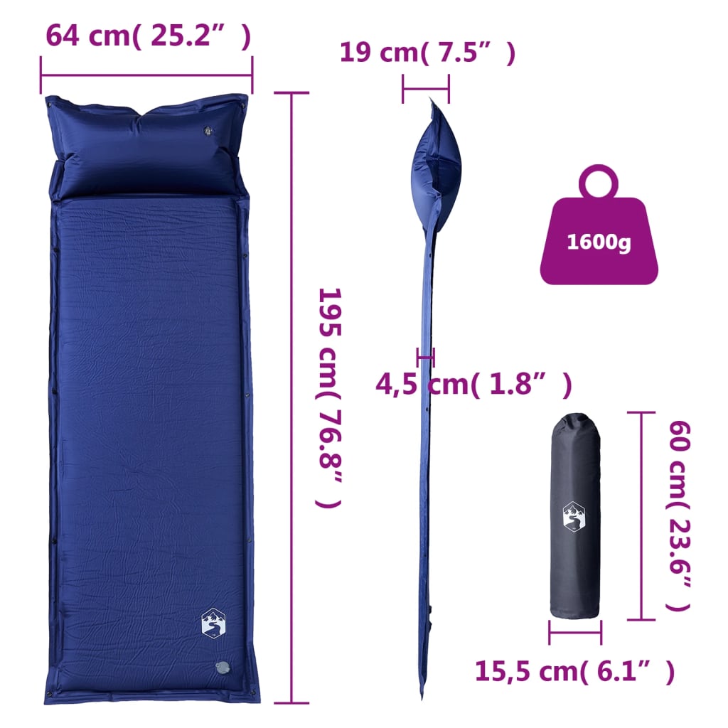 Matelas autogonflant avec oreiller bleu marine