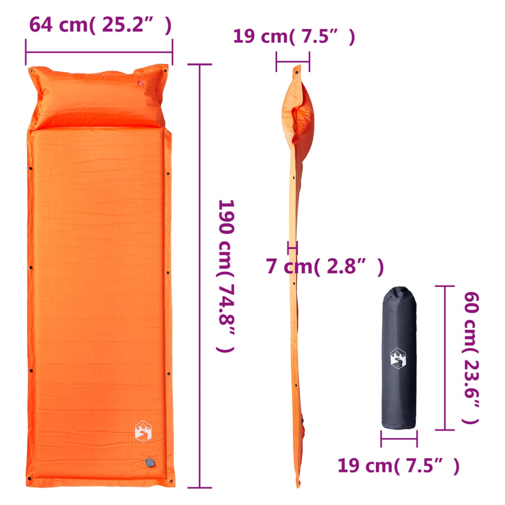 Matelas autogonflant avec coussin orange