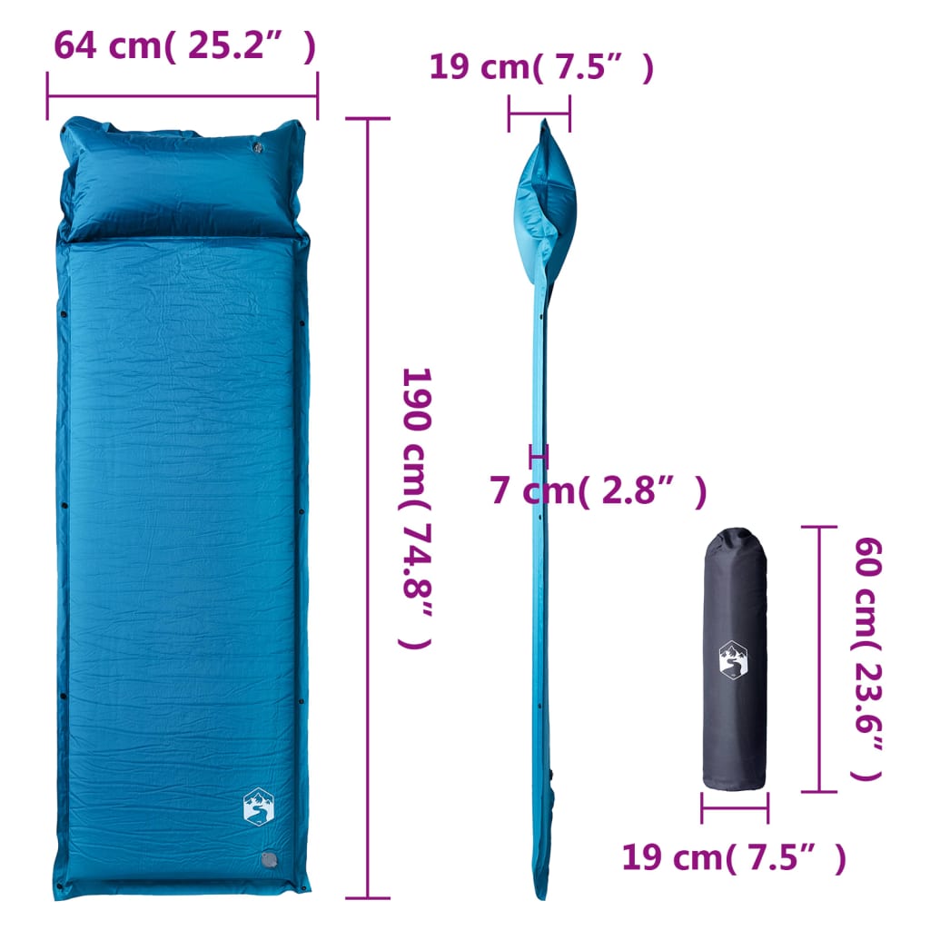 Matelas autogonflant avec coussin turquoise