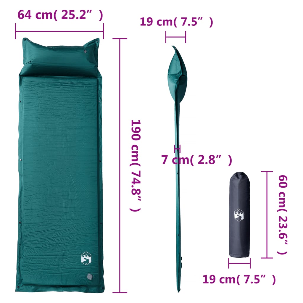 Matelas autogonflant avec coussin vert