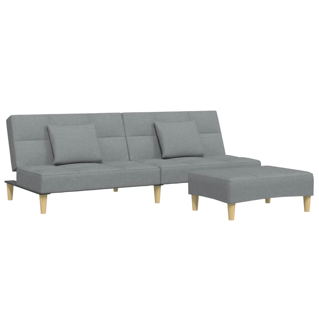 Schlafsofa 2-Sitzer mit Fußhocker Hellgrau Stoff