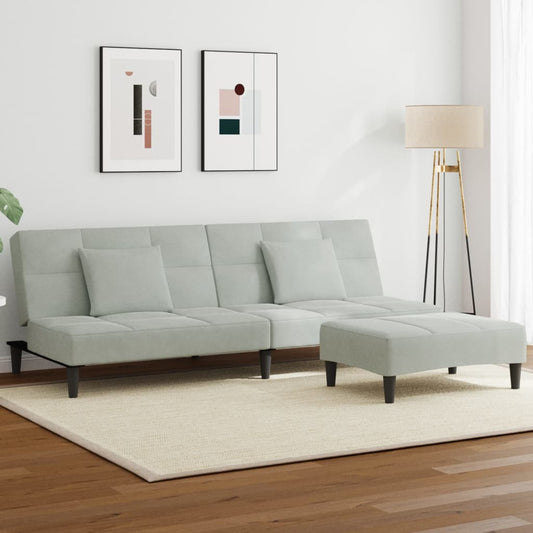 Schlafsofa 2-Sitzer mit Fußhocker Hellgrau Samt