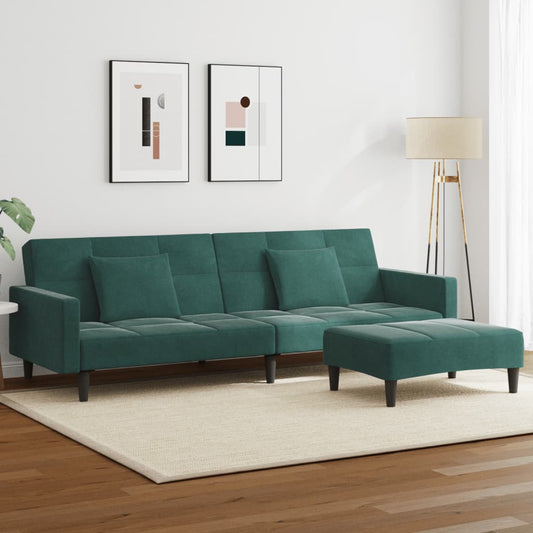 Schlafsofa 2-Sitzer mit Fußhocker Dunkelgrün Samt