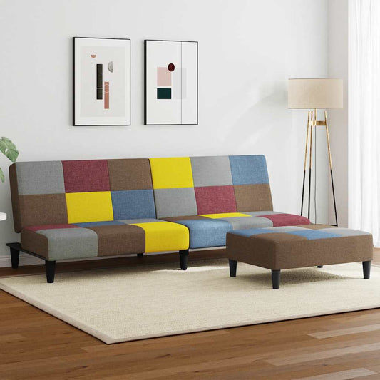 Schlafsofa 2-Sitzer mit Fußhocker Patchwork Stoff