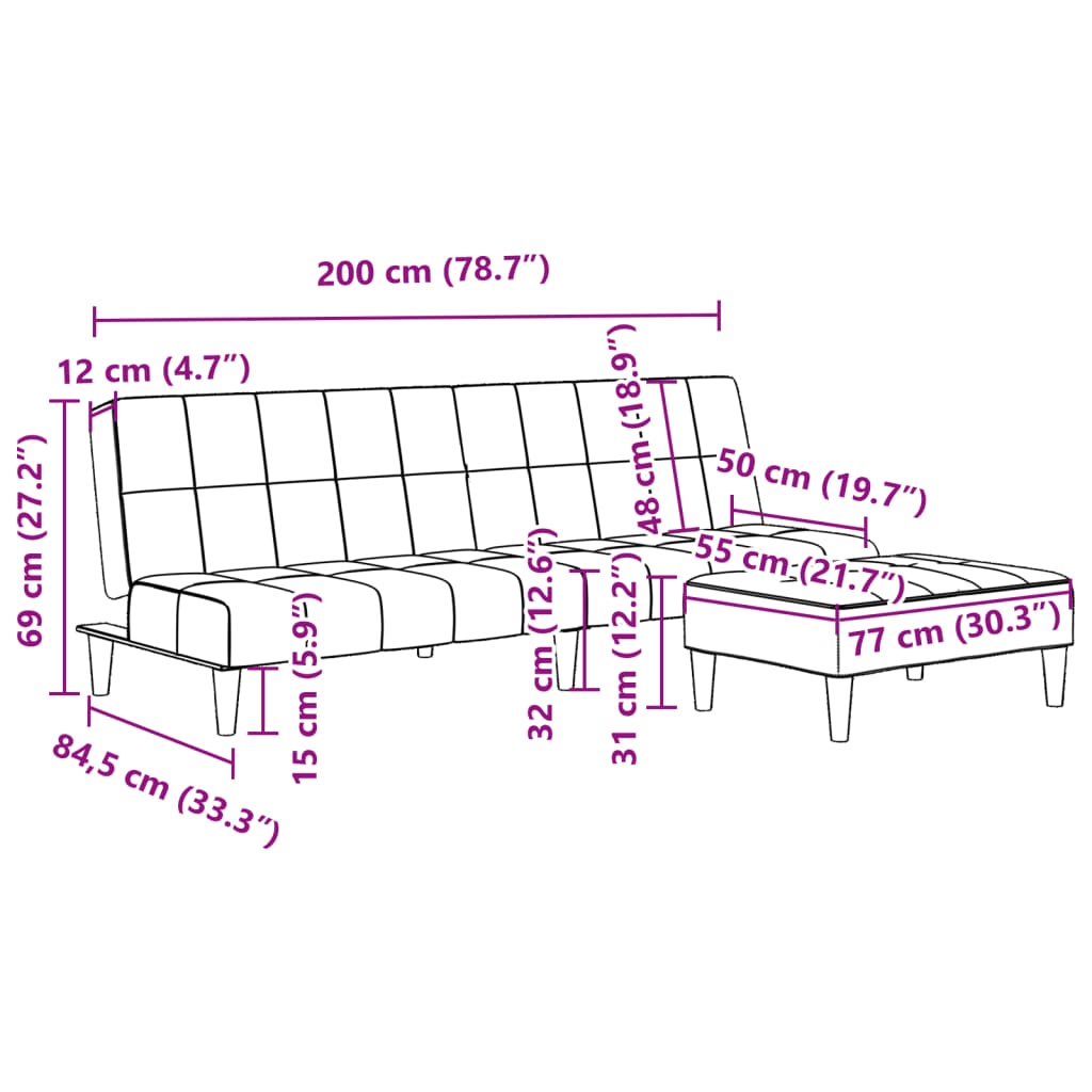 Schlafsofa 2-Sitzer mit Fußhocker Blau Samt