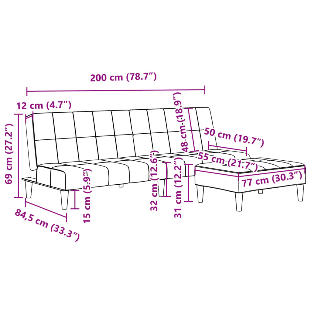 Schlafsofa 2-Sitzer mit Fußhocker Hellgrau Samt
