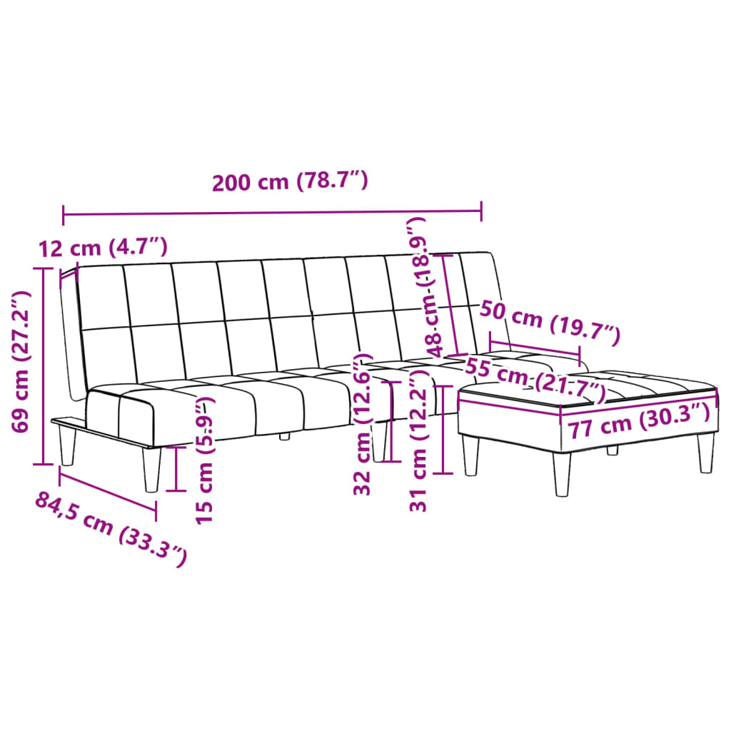 Schlafsofa 2-Sitzer mit Fußhocker Gelb Samt