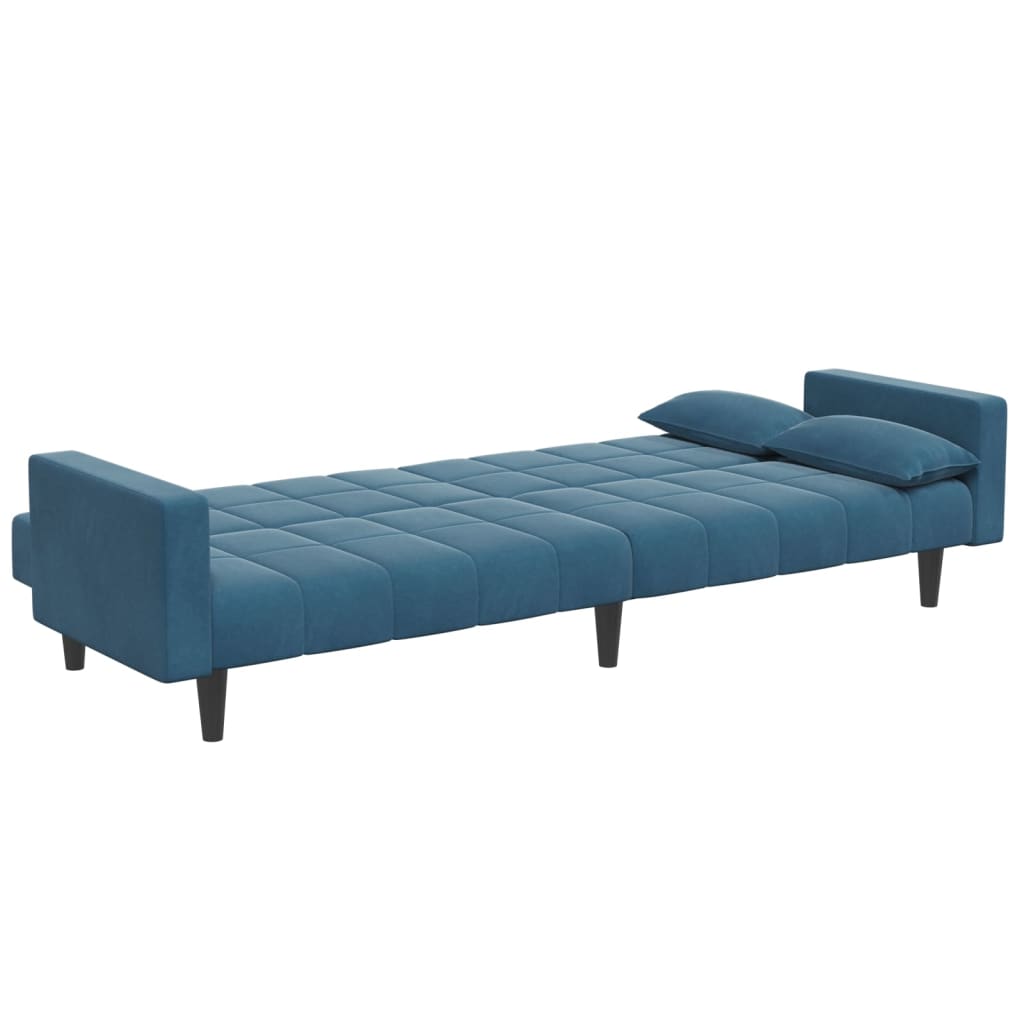 Schlafsofa 2-Sitzer mit Fußhocker Blau Samt