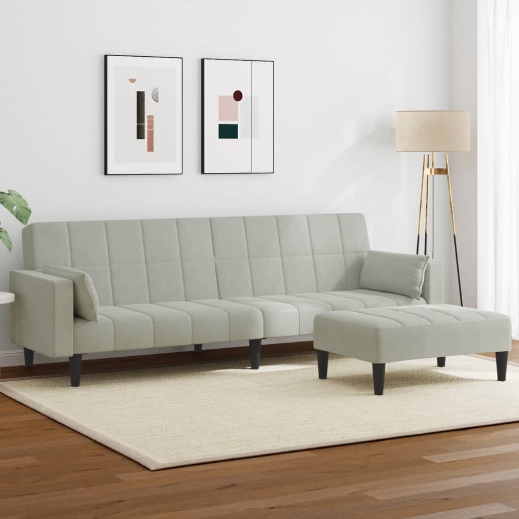 Schlafsofa 2-Sitzer mit Fußhocker Hellgrau Samt