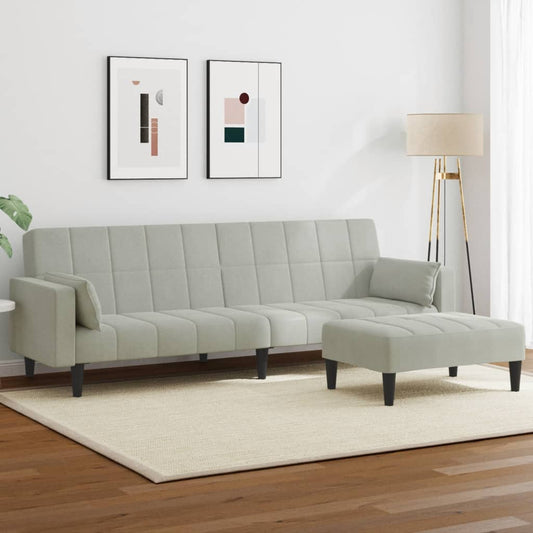 Schlafsofa 2-Sitzer mit Fußhocker Hellgrau Samt