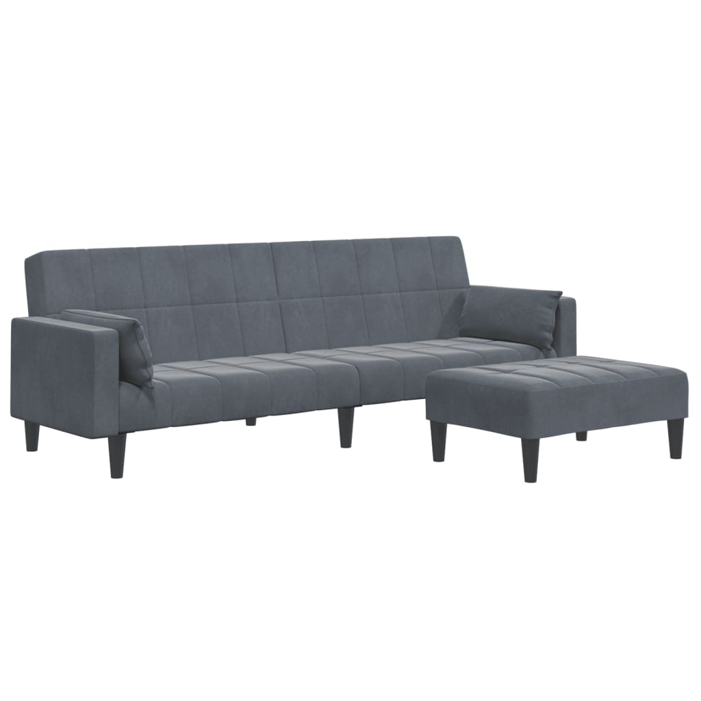 Schlafsofa 2-Sitzer mit Fußhocker Dunkelgrau Samt