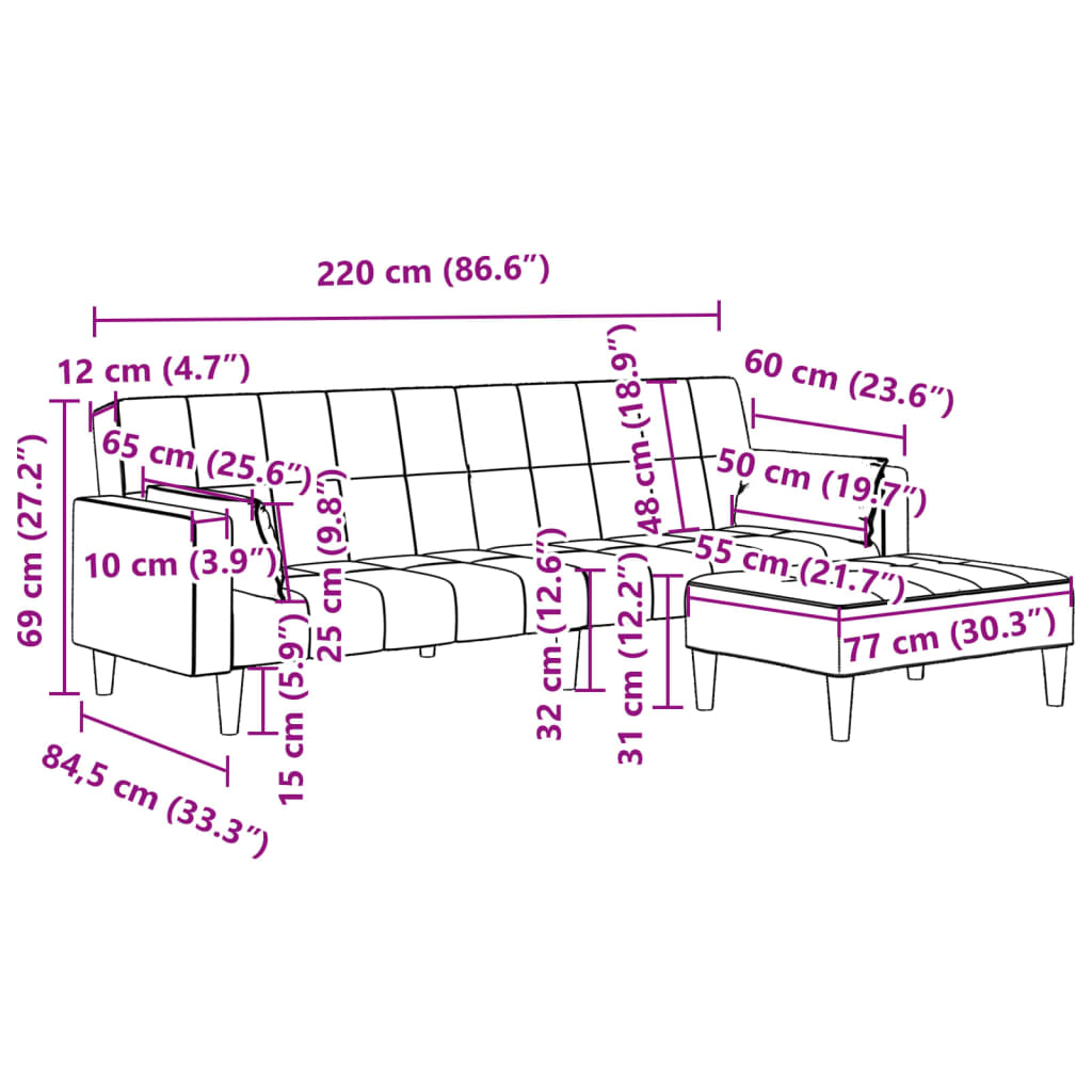 Schlafsofa 2-Sitzer mit Fußhocker Gelb Samt