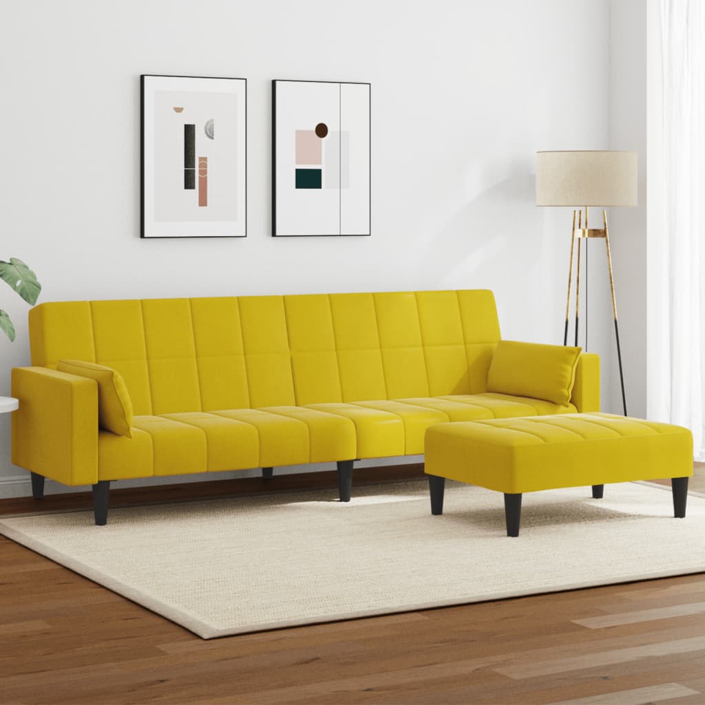 Schlafsofa 2-Sitzer mit Fußhocker Gelb Samt