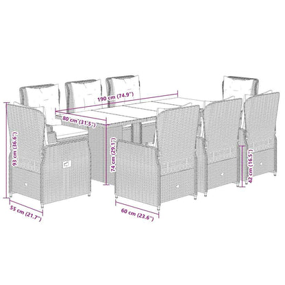 9-tlg. Garten-Essgruppe mit Kissen Grau Poly Rattan