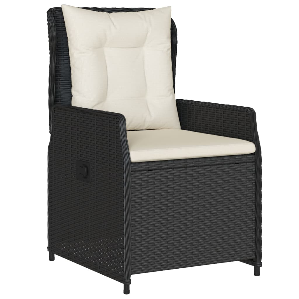 3-tlg. Garten-Essgruppe mit Kissen Schwarz Poly Rattan