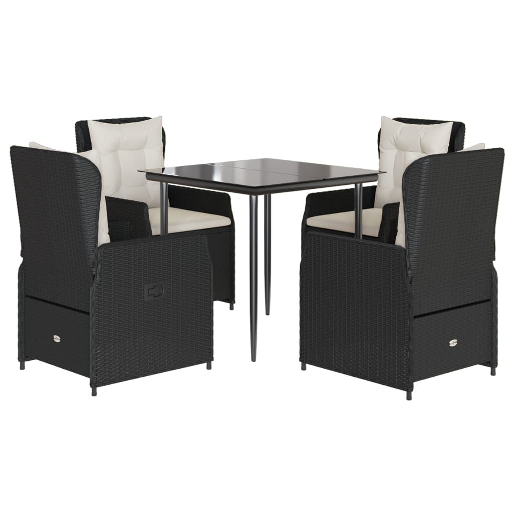 5-tlg. Garten-Essgruppe mit Kissen Schwarz Poly Rattan