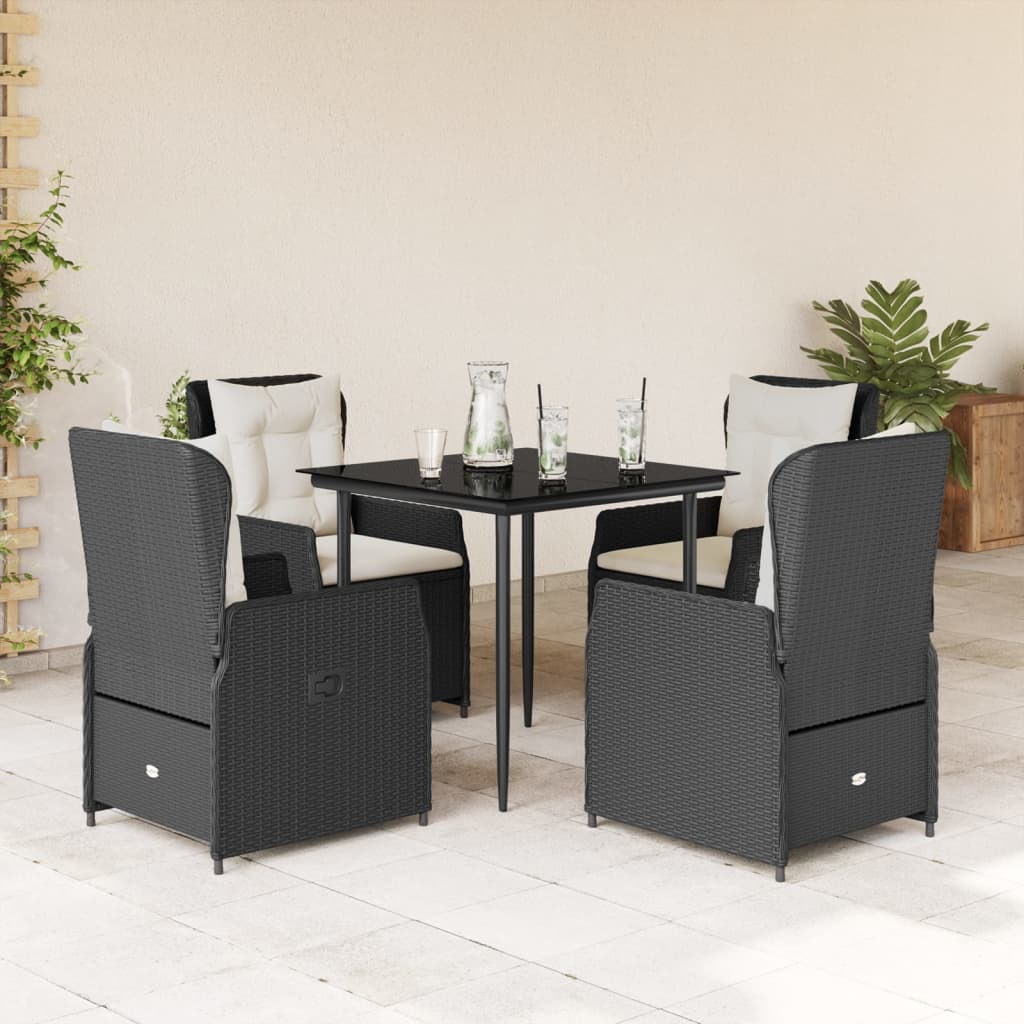 5-tlg. Garten-Essgruppe mit Kissen Schwarz Poly Rattan