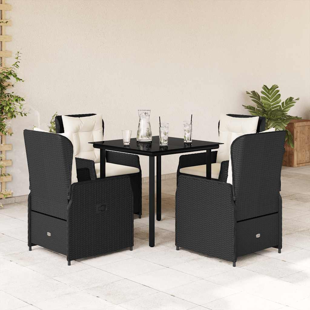 5-tlg. Garten-Essgruppe mit Kissen Schwarz Poly Rattan