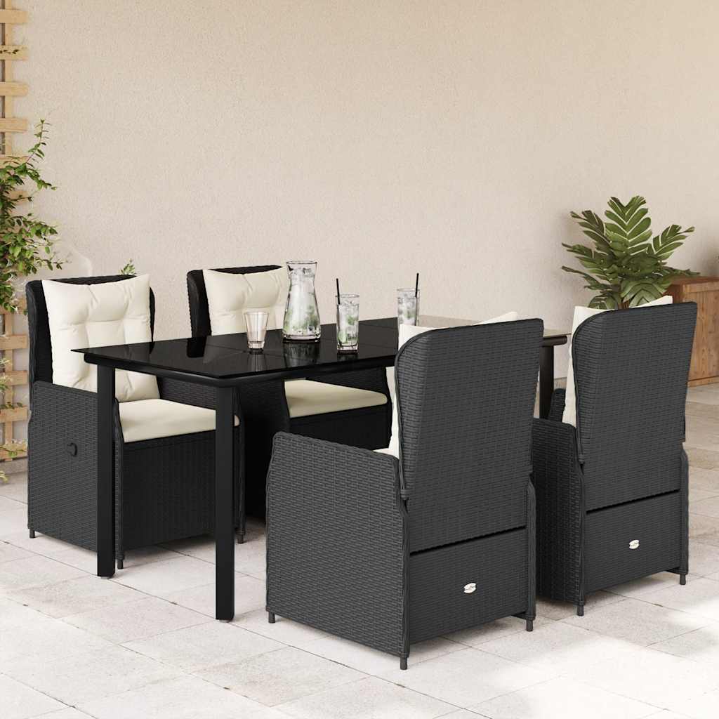 5-tlg. Garten-Essgruppe mit Kissen Schwarz Poly Rattan