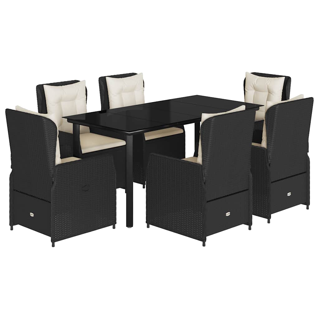 7-tlg. Garten-Essgruppe mit Kissen Schwarz Poly Rattan