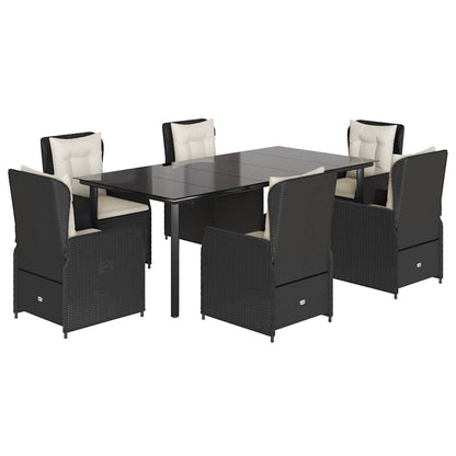 7-tlg. Garten-Essgruppe mit Kissen Schwarz Poly Rattan