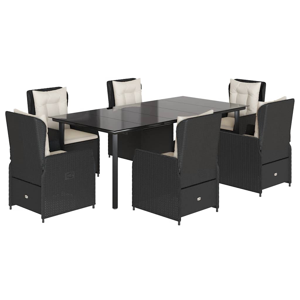 7-tlg. Garten-Essgruppe mit Kissen Schwarz Poly Rattan