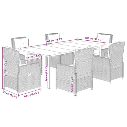 7-tlg. Garten-Essgruppe mit Kissen Schwarz Poly Rattan
