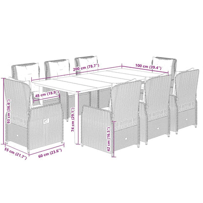 9-tlg. Garten-Essgruppe mit Kissen Schwarz Poly Rattan