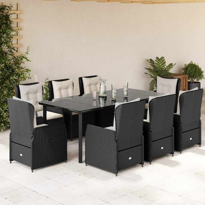 9-tlg. Garten-Essgruppe mit Kissen Schwarz Poly Rattan