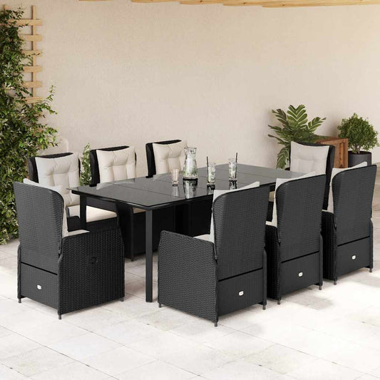 9-tlg. Garten-Essgruppe mit Kissen Schwarz Poly Rattan
