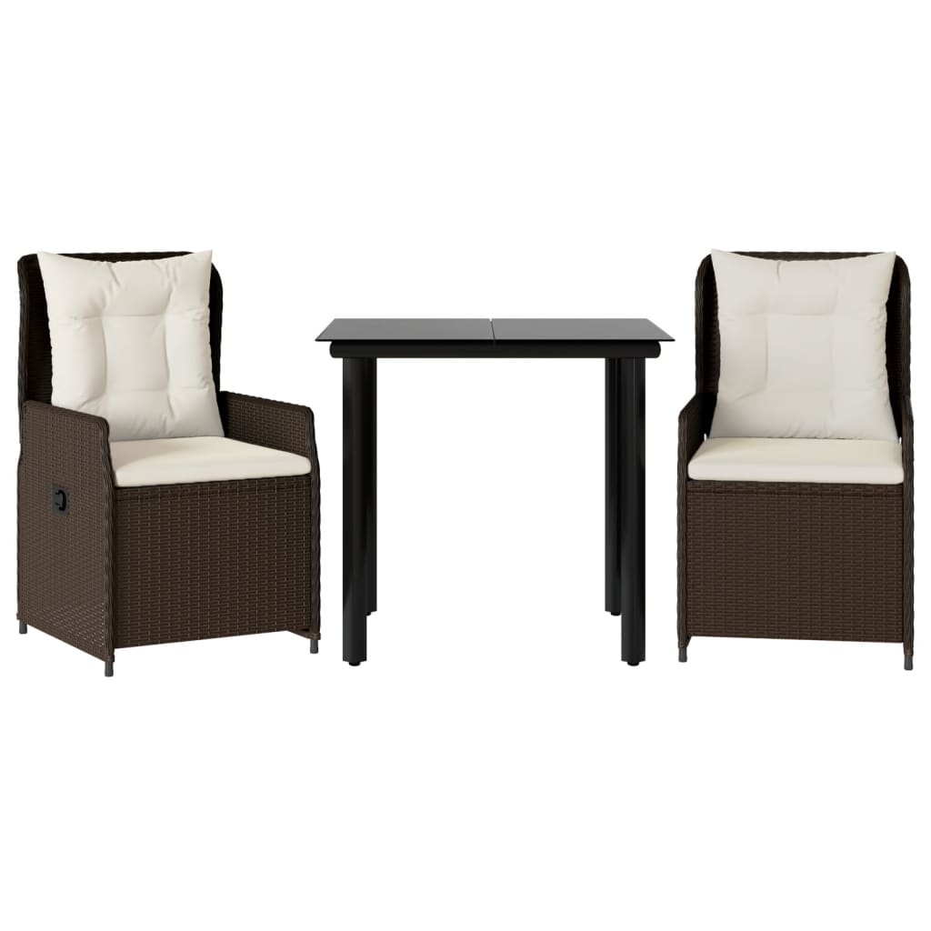 3-tlg. Garten-Essgruppe mit Kissen Braun Poly Rattan