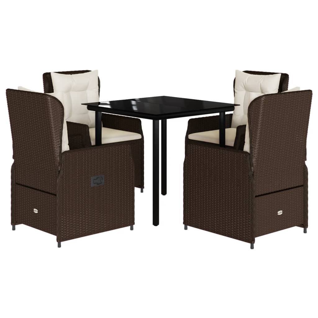 5-tlg. Garten-Essgruppe mit Kissen Braun Poly Rattan