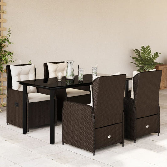 5-tlg. Garten-Essgruppe mit Kissen Braun Poly Rattan