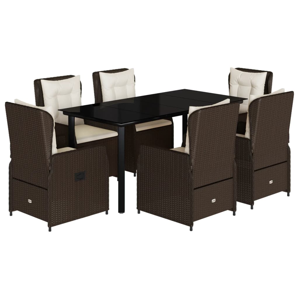 7-tlg. Garten-Essgruppe mit Kissen Braun Poly Rattan