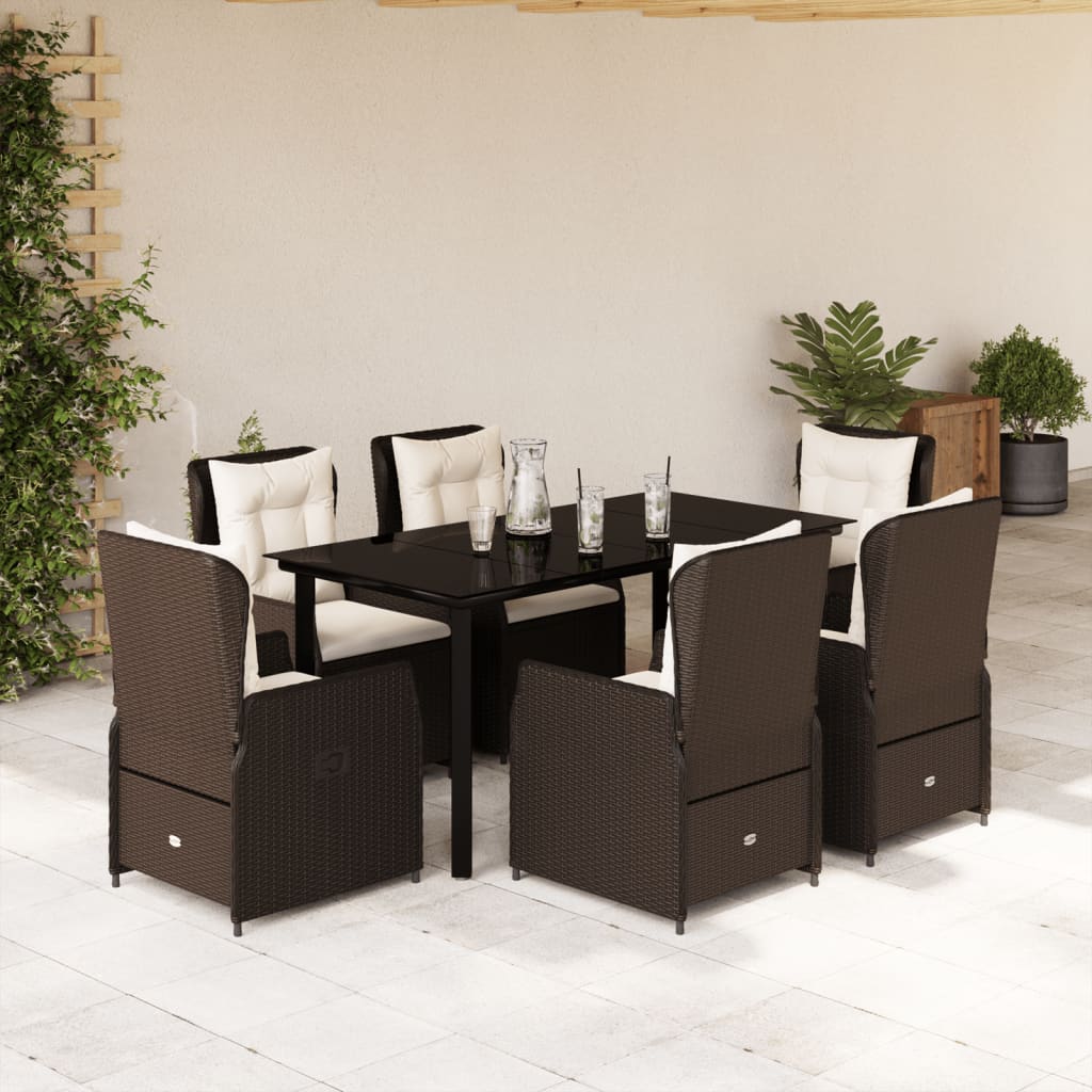 7-tlg. Garten-Essgruppe mit Kissen Braun Poly Rattan