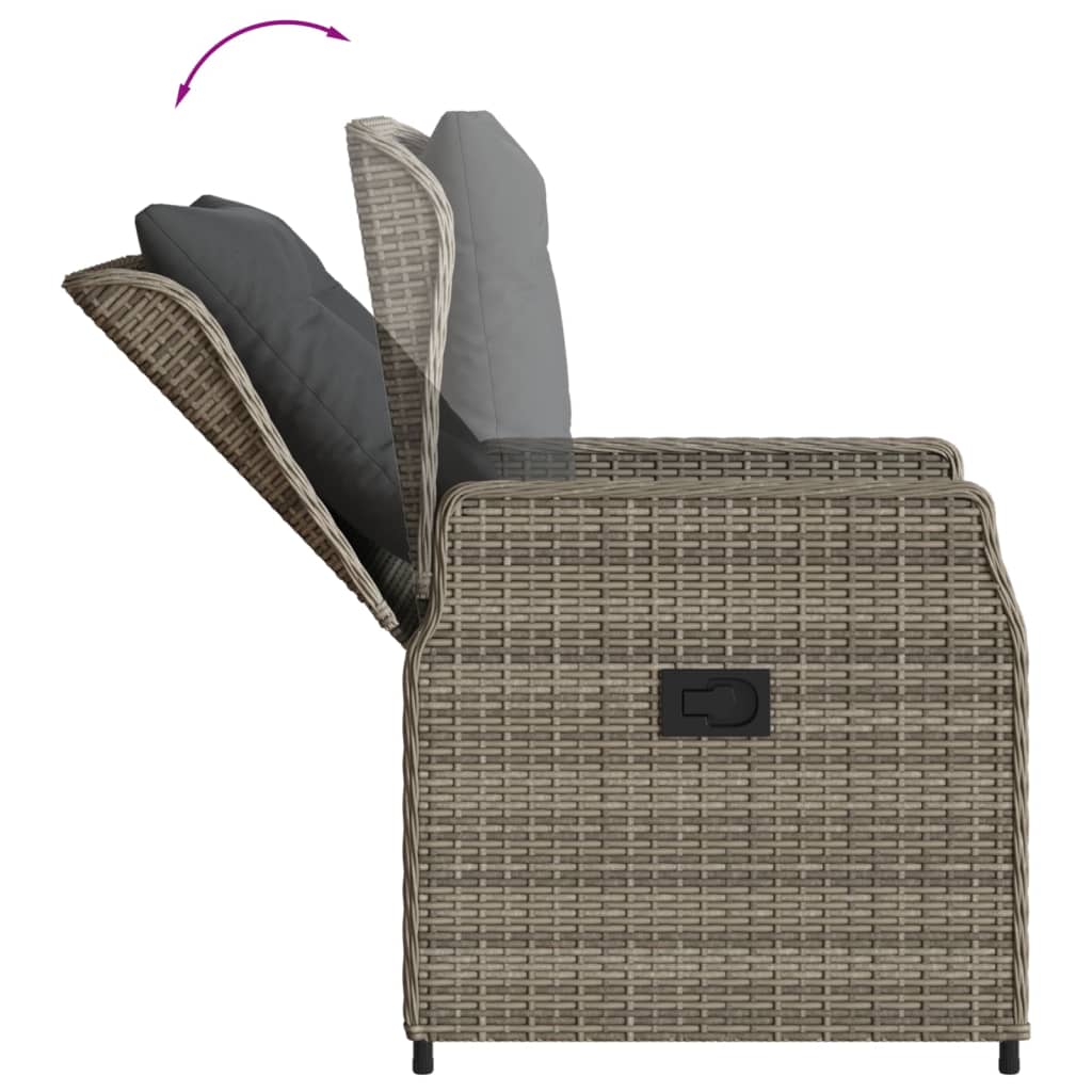 3-tlg. Garten-Essgruppe mit Kissen Grau Poly Rattan