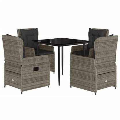 5-tlg. Garten-Essgruppe mit Kissen Grau Poly Rattan