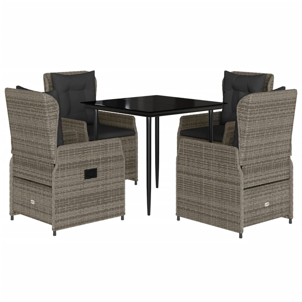5-tlg. Garten-Essgruppe mit Kissen Grau Poly Rattan