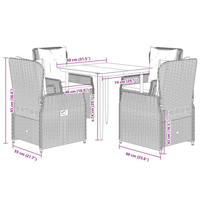 5-tlg. Garten-Essgruppe mit Kissen Grau Poly Rattan