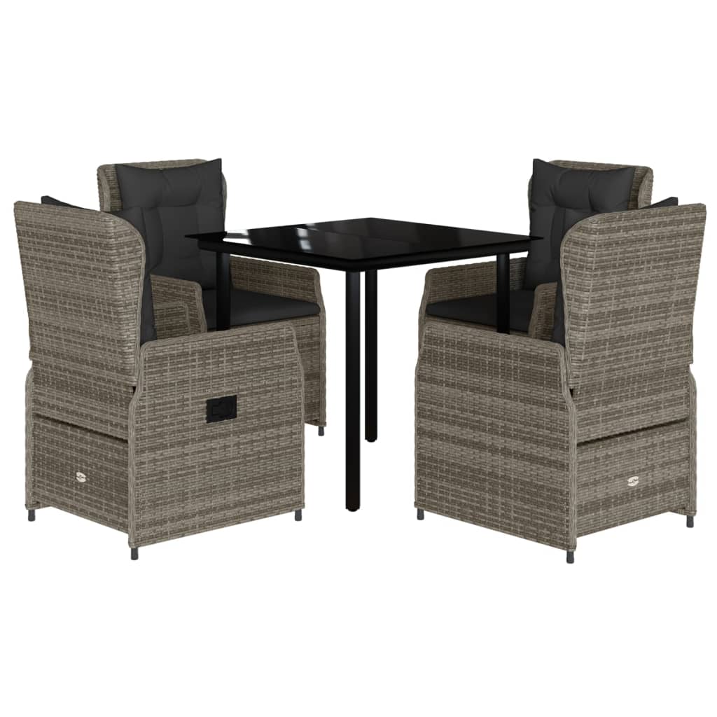 5-tlg. Garten-Essgruppe mit Kissen Grau Poly Rattan