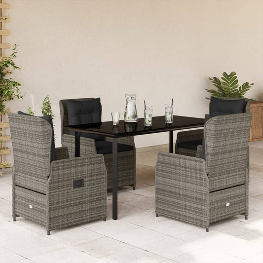 5-tlg. Garten-Essgruppe mit Kissen Grau Poly Rattan