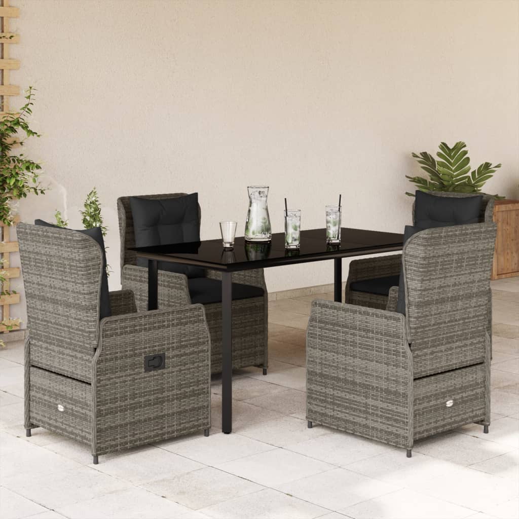 5-tlg. Garten-Essgruppe mit Kissen Grau Poly Rattan