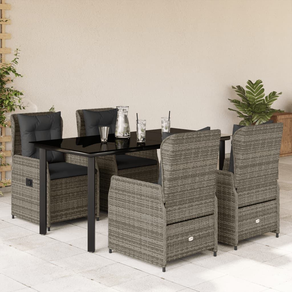 5-tlg. Garten-Essgruppe mit Kissen Grau Poly Rattan